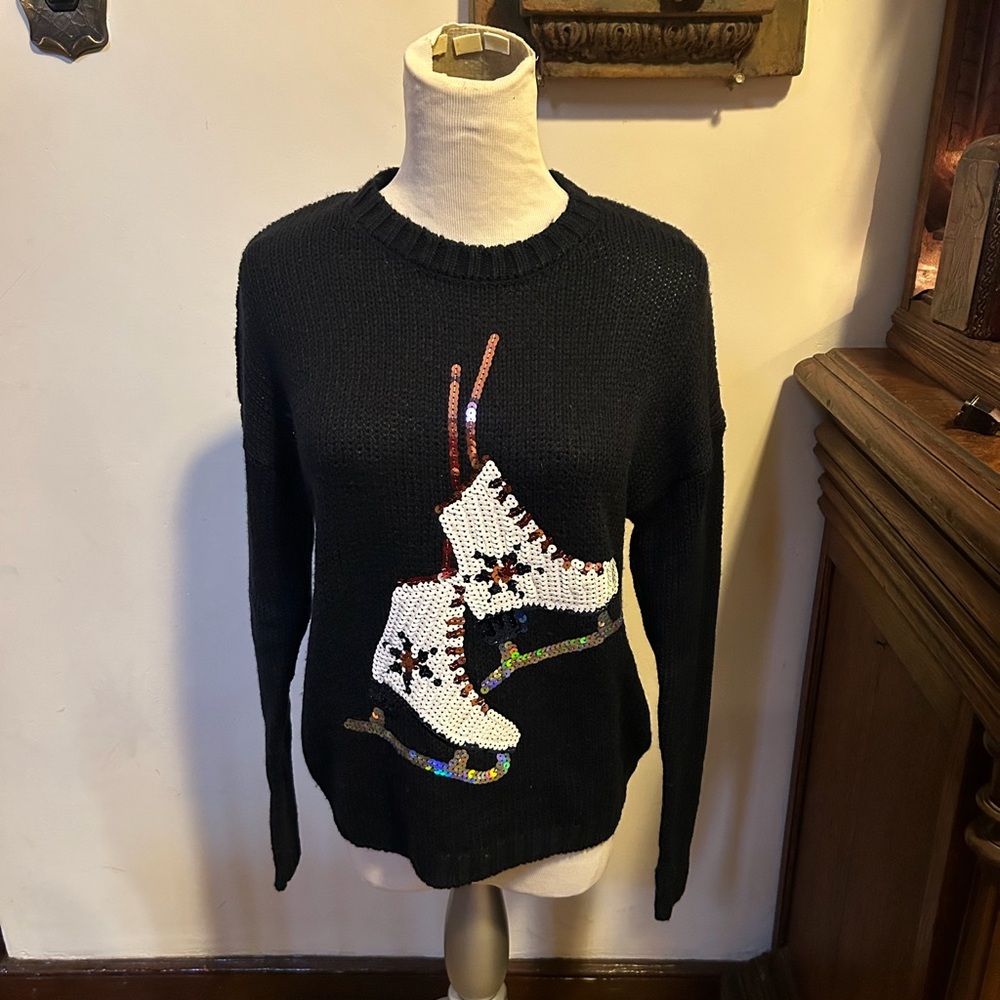 Ice Skate Navy Women's Sweater with Sequins